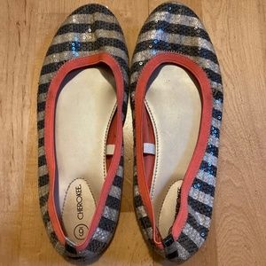 Striped glitter flats